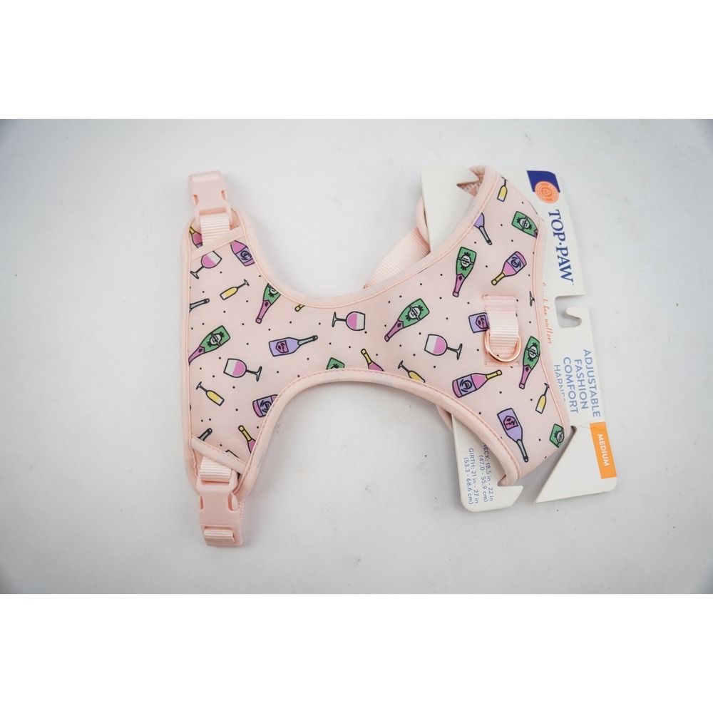 Top Paw Adjustable Fashion Comfort Dog Harness, Pink Wine Bottles, Size Medium